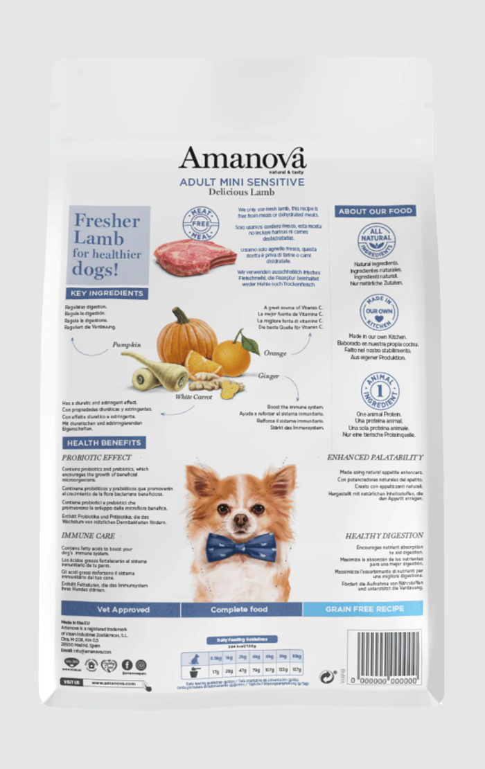 Amanova Adult Mini Sensitive Delicious Lamb Grain Free Xira Trofi xoris Sitira ga Enilikous Skulous Mikrosomon Fulon me Arni 2kg 